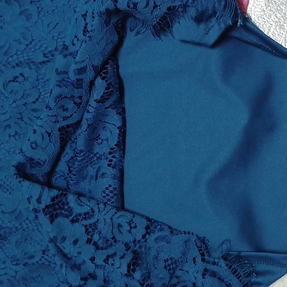 NWOT Suzy Shier Puffy Sleeves Navy blue blouse size S - Picture 13 of 14